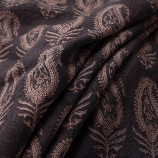 BAGH PRINTS BY UMAR FARUK KHATRI Black - Bagh Block Printed Merino Wool Handloom Fabric - view 2