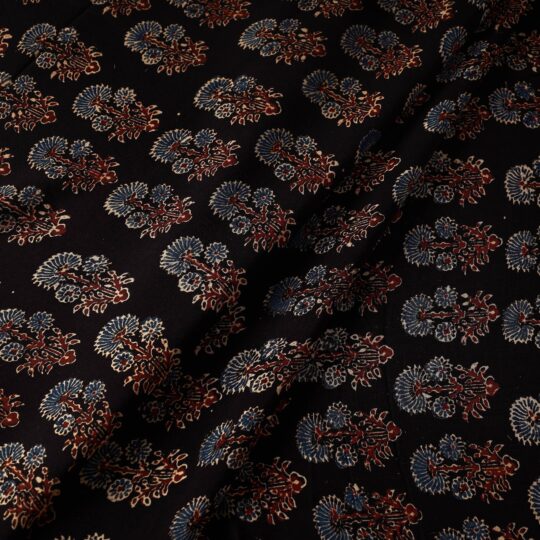 KACHCHH JI CHHAAP Black Butta Ajrakh Hand Block Printed Modal Silk Fabric - view 2