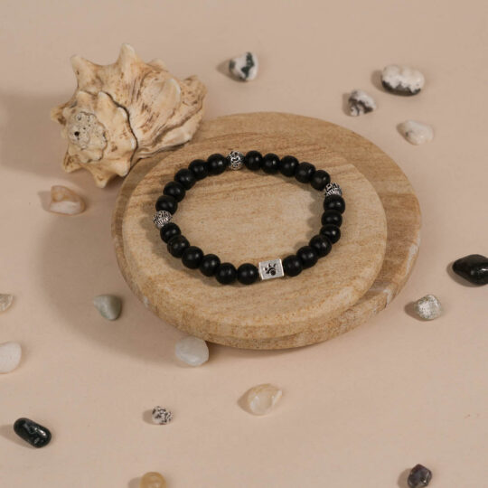 Prinjal Jewellers Ebony Karungali with Om Namah Shivay Silver Beads Bracelet - view 2