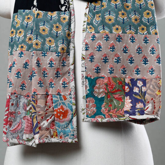 STOLES & SCARVES Black - Sanganeri Block Printed Patchwork Cotton Stole - view 2