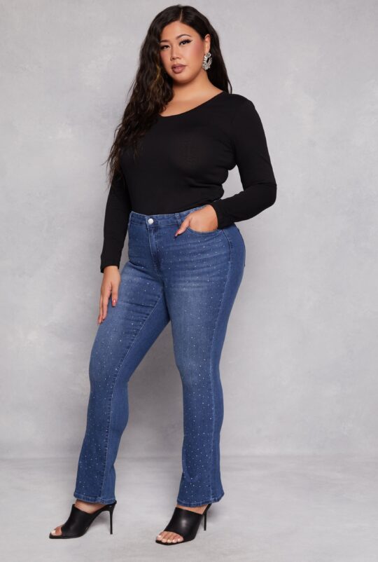 almost_famous Plus Size Almost Famous Rhinestone Boot Cut Jeans
