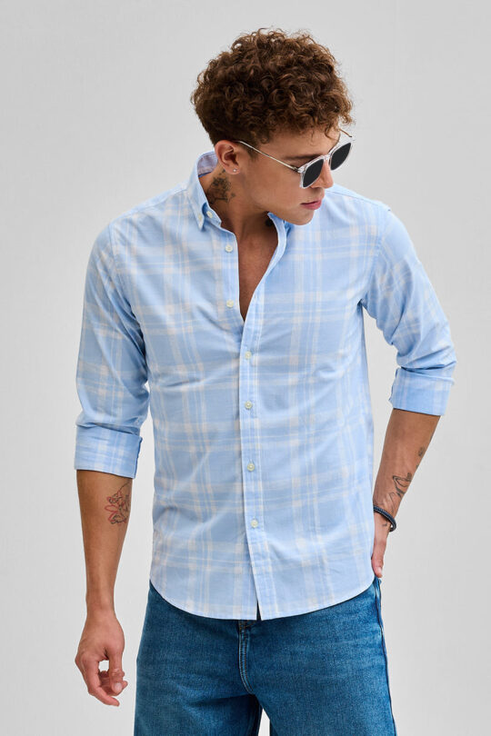 SNITCH Light Blue Checks Oxford Shirt