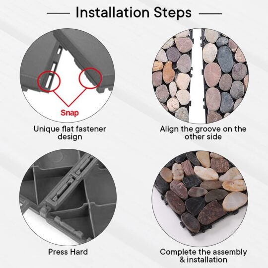 Cheston Tiles for Floor with Interlocking I Pebble Floor Tiles I Weather & Water Resistant I Tiles for Garden, Balcony & Poolside I 12" X 12" Deck Til - view 2