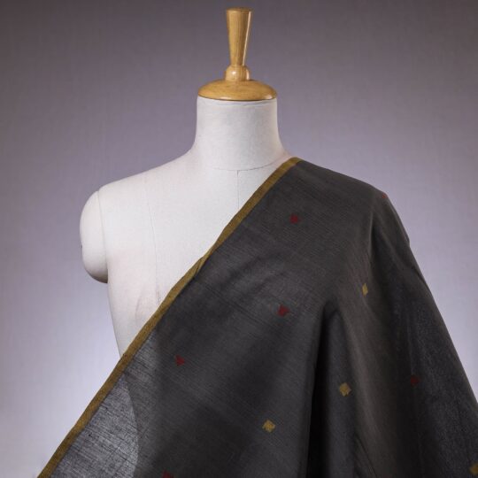 CREYO Black - Srikakulam Jamdani Thread Buti Pure Handloom Cotton Fabric