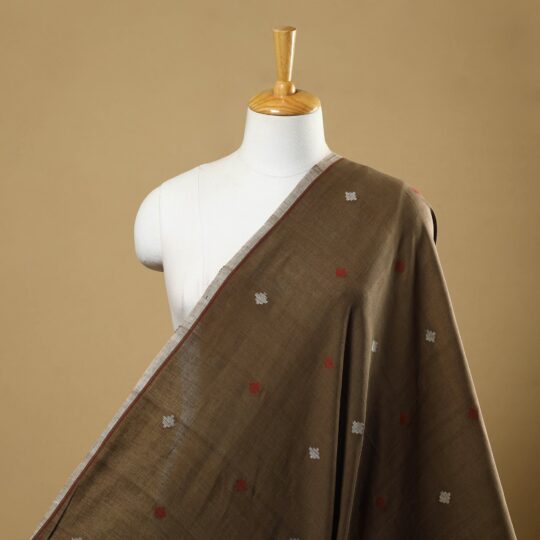 SOUTH KARGHA Brown - Handspun Handloom Natural Dyed Cotton Jamdani Fabric 07