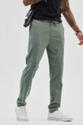 SNITCH Olive Plain Slim Fit Trousers