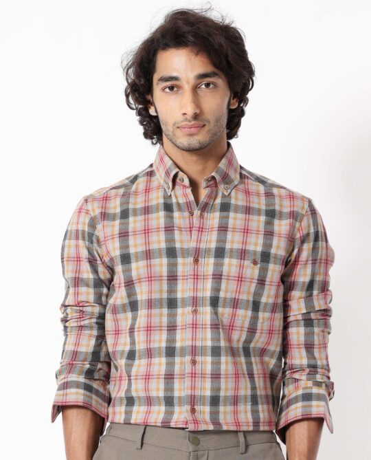 Rare Rabbit Men's Ascot Mustard Shirt Cotton Fabric Collared Neck Full Sleeves Button Closure Slim Fit - view 2