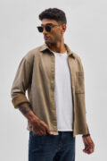 SNITCH Beige Suede Snap Button Overshirt
