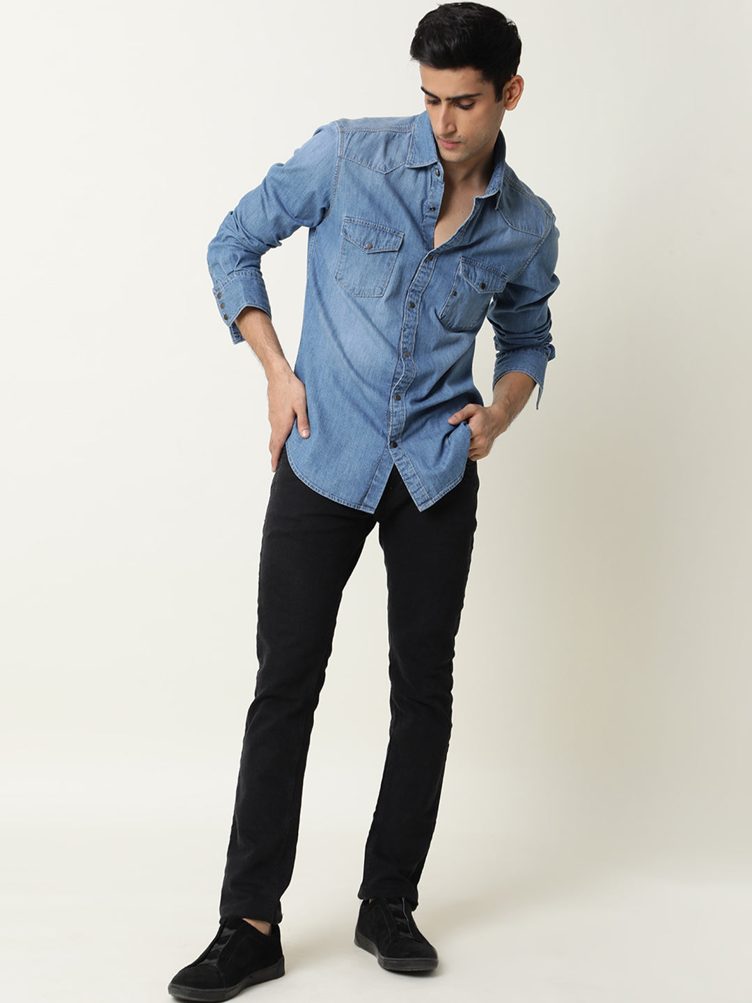 Rare Rabbit Men's Taison Light Blue Full Sleeves Denim Shirt - view 8