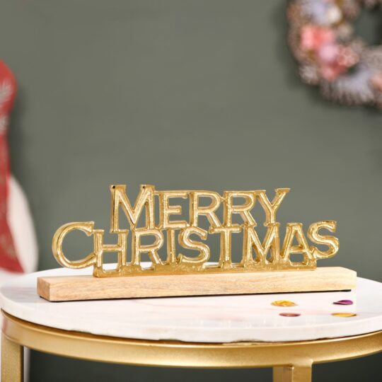 Nestasia Engraved Merry Christmas Decor Showpiece Gold