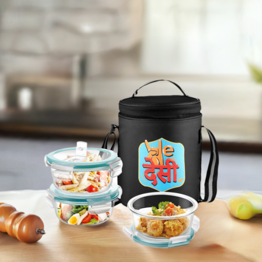 "We Desi" - Glass Tiffin with Printed Jacket (Milton)