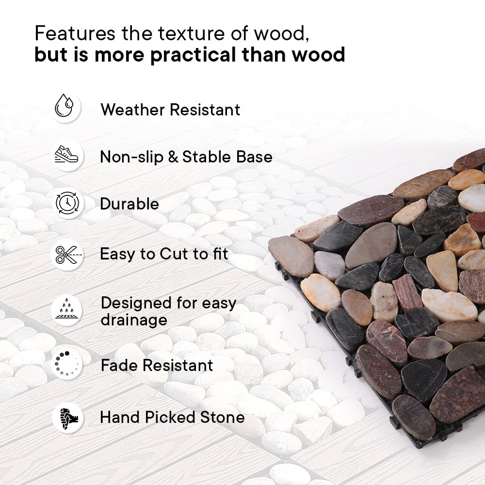 Cheston Tiles for Floor with Interlocking I Pebble Floor Tiles I Weather & Water Resistant I Tiles for Garden, Balcony & Poolside I 12" X 12" Deck Til - view 4
