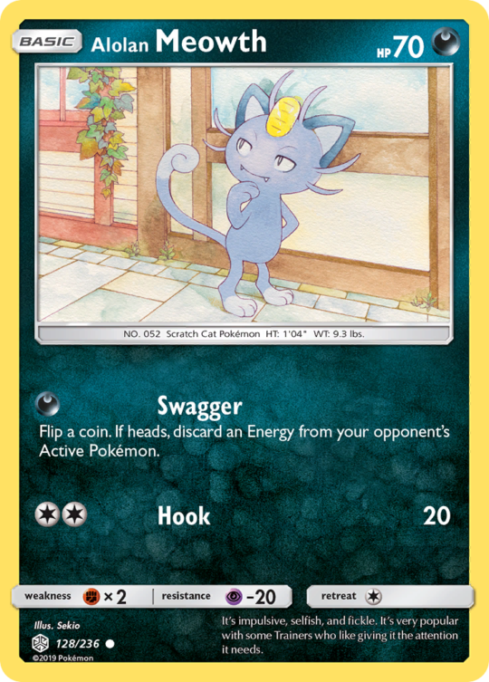 Common sm12-128 non-holo – Pokémon Alolan Meowth - 128/236 - Common [sm12-128] [Non-Holo] - Alolan Meowth - 128/236 - Common