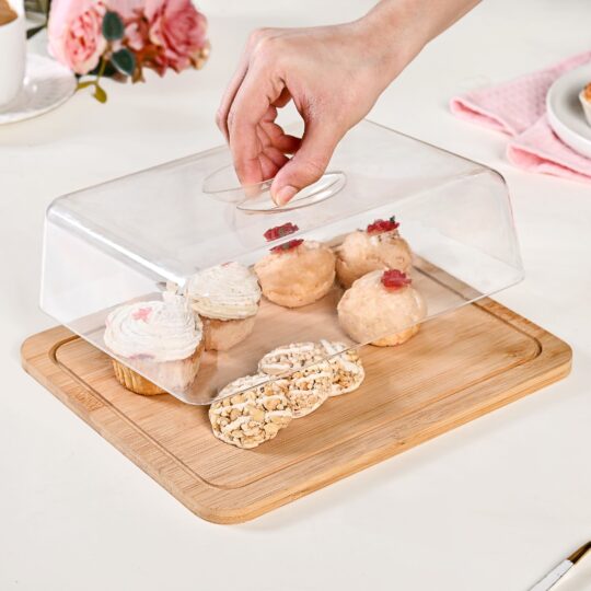 Nestasia Rectangle Wooden Cake Stand With Cloche - view 2