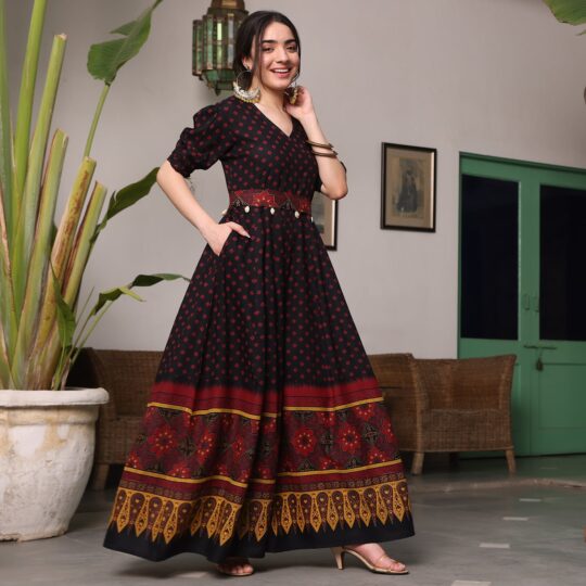 BlackTree Black & Maroon Fit and Flare Jumpsuit - view 2