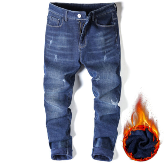 BlackTree Warm Blue Slim Straight Fashion Thicken Jeans !