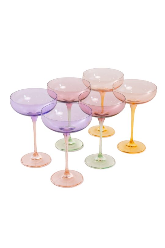 Estelle Colored Glass Estelle Colored Champagne Coupe Stemware - Set of 6 {Colorblock Pastel Mixed Set} - view 2