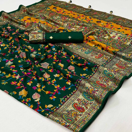 Green sarees – BlackTree green-floral-foil-printed-tussar-silk-saree
