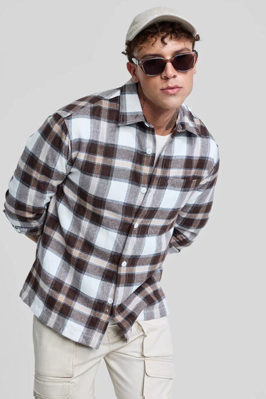 SNITCH Brown Plaid Box Fit Flannel Shirt