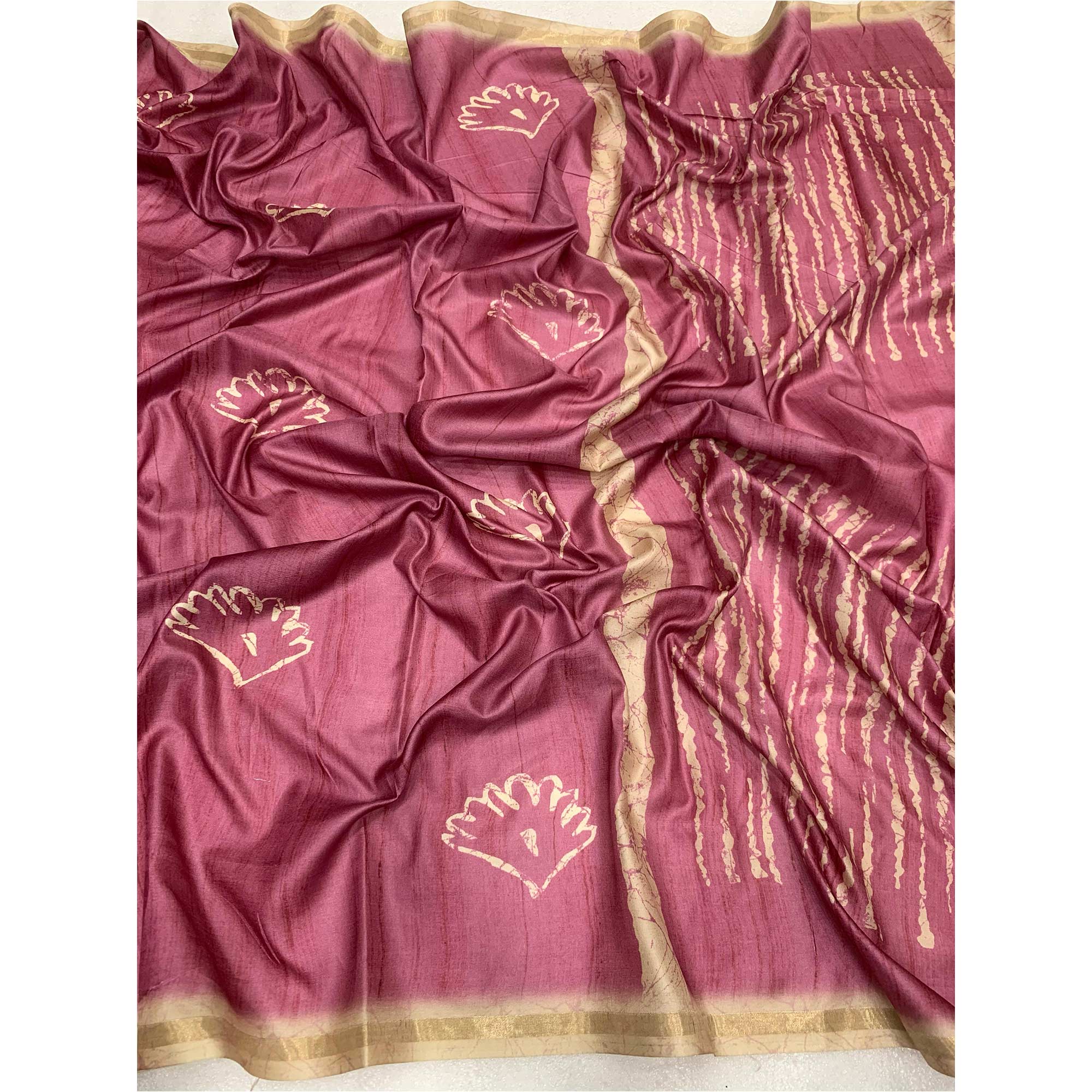 Peachmode Light Wine Printed Tussar Silk Saree - view 3