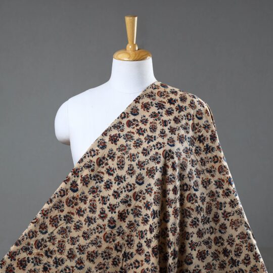 PITCHUKA SRINIVAS KALAMKARI PEDANA Beige - Block Print Cotton Pedana Kalamkari Fabric 15