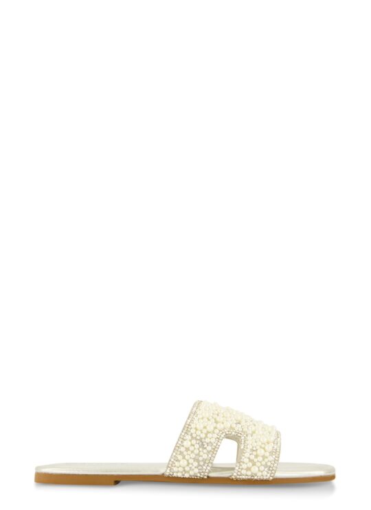 Rainbow Shops Faux Pearl Rhinestone H Band Slide Sandals - view 2