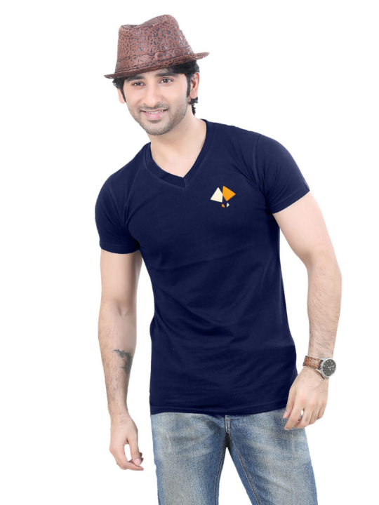 NAVY BLUE V-NECK BLACKTREE PRINTED T-SHIRT..