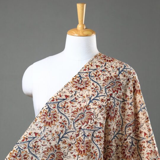 VENKATA BHANU KALAMKARI PEDANA Beige - Pedana Kalamkari Block Printed Mul Cotton Fabric 02