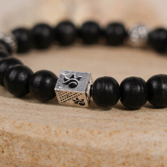 Prinjal Jewellers Ebony Karungali with Om Namah Shivay Silver Beads Bracelet