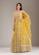 Koskii Yellow Pearlwork Net Gown