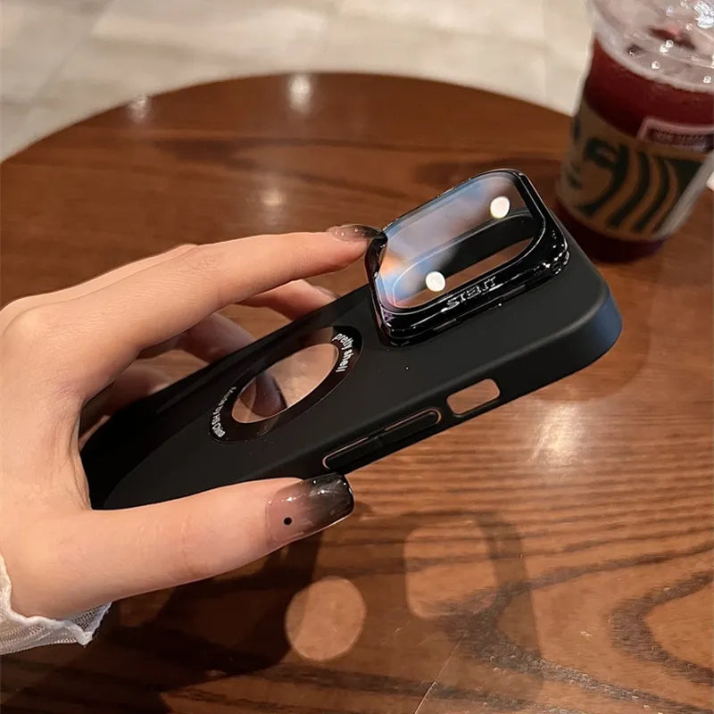 Apple iPhone 15 Series Luxury Camera Protector Stand Case With Logo Cut - view 18