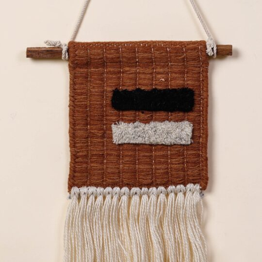 ITOKRI CRAFTS INITIATIVE Bhadohi Handwoven Wool Geometric Fringed Wall Hanging - view 2
