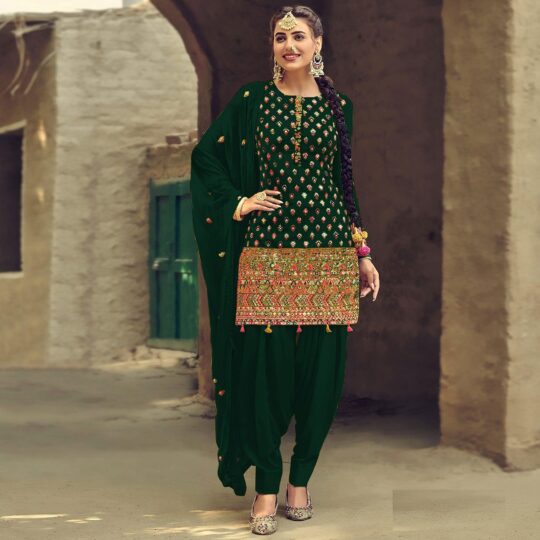 Green suits – BlackTree green-partywear-embroidered-with-sequence-work-heavy-faux-georgette-patiala-suit-115245