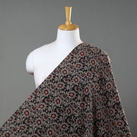 SOUTH KARGHA Black - Natural Dyed Block Print Kalamkari Cotton Fabric 17
