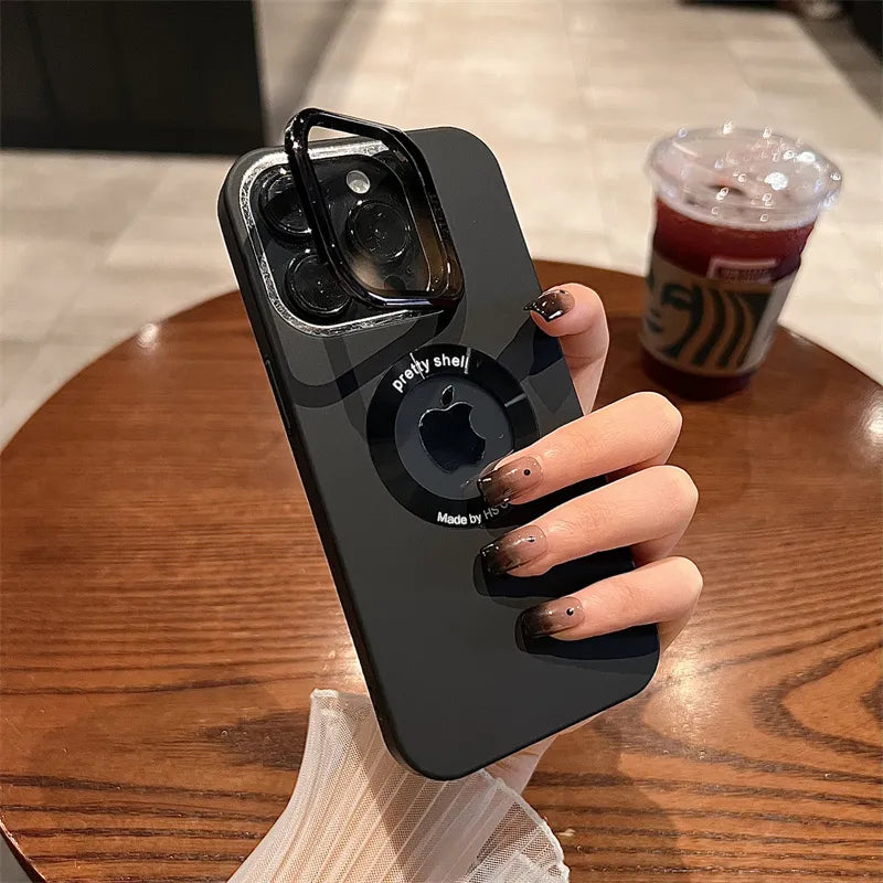 Apple iPhone 15 Series Luxury Camera Protector Stand Case With Logo Cut - view 10