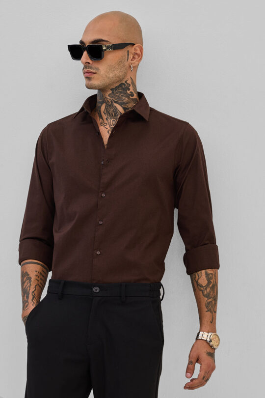 SNITCH Dark Brown Stretchable Slim Fit Shirt