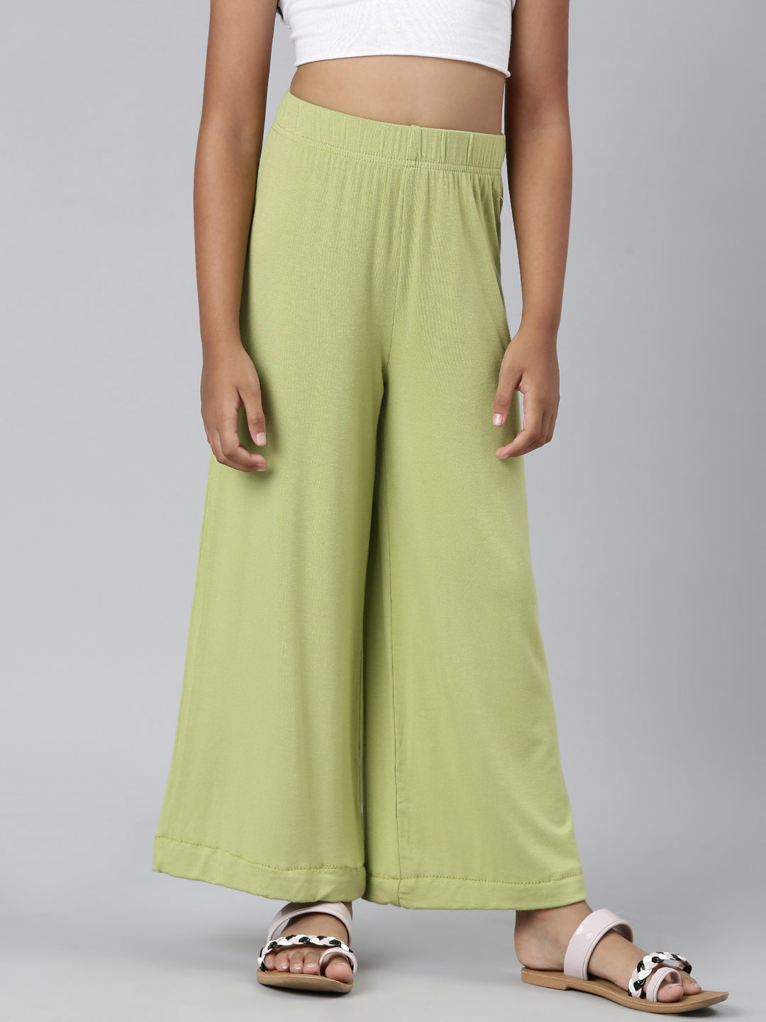 Go Colors Girls Solid Light Pista Knit Palazzo - view 3