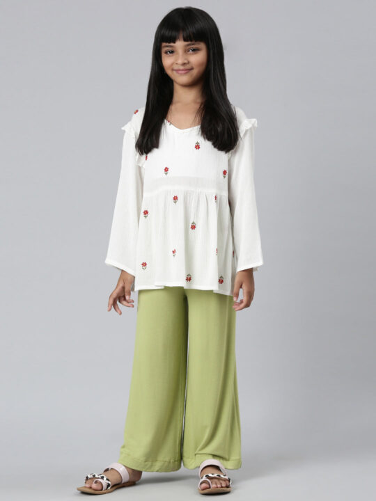 Go Colors Girls Solid Light Pista Knit Palazzo - view 2