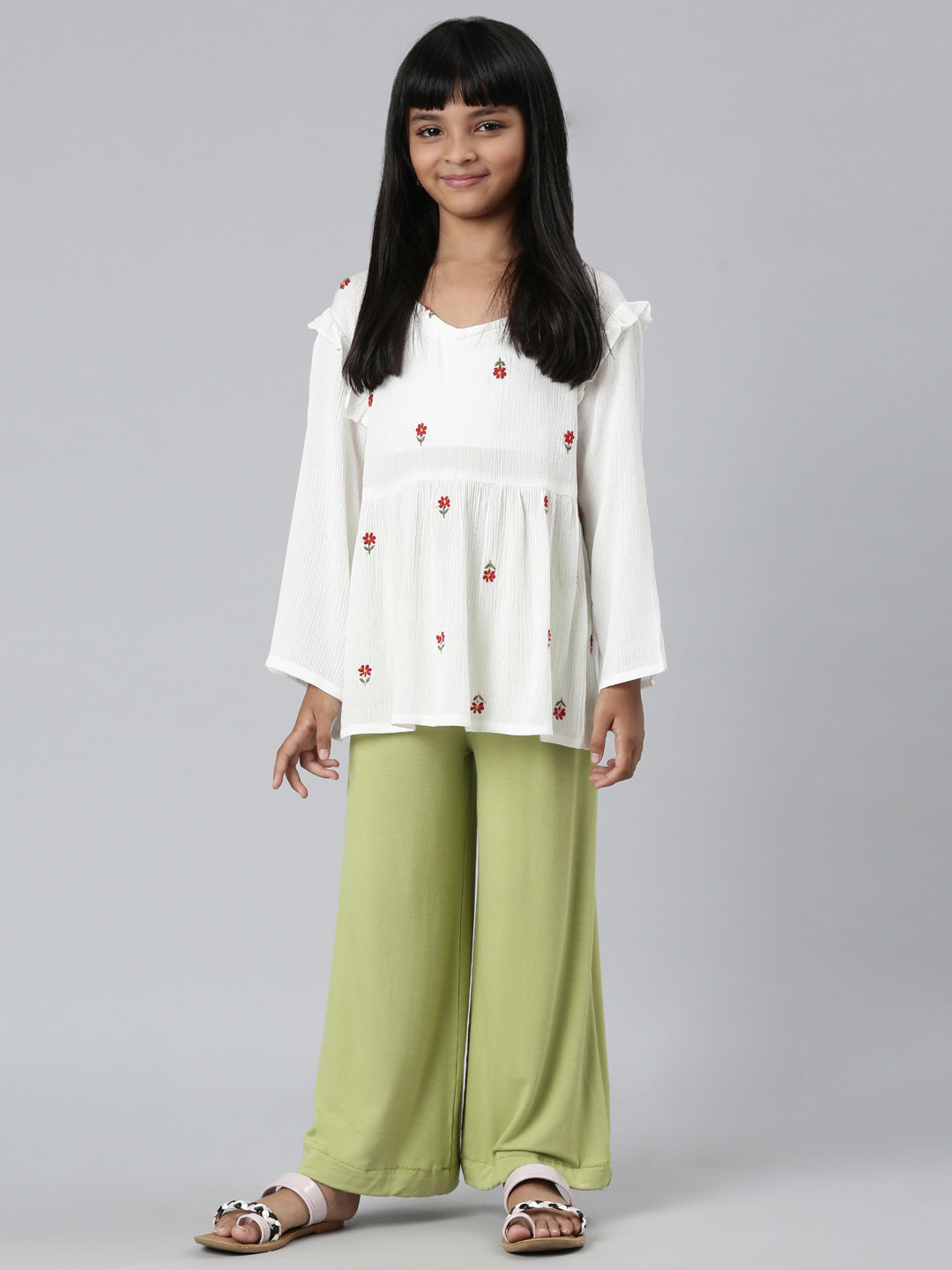 Go Colors Girls Solid Light Pista Knit Palazzo - view 2