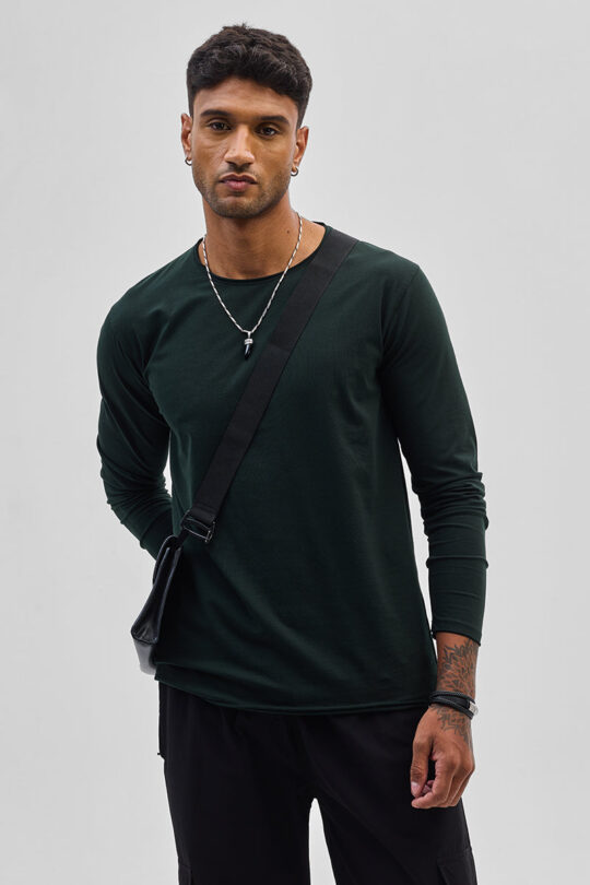 SNITCH Dark Green Stretch Full Sleeve T-Shirt