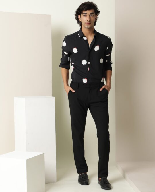 Rare Rabbit Men's Jive Black Viscose Fabric Polka Print Full Sleeves Shirt - view 2