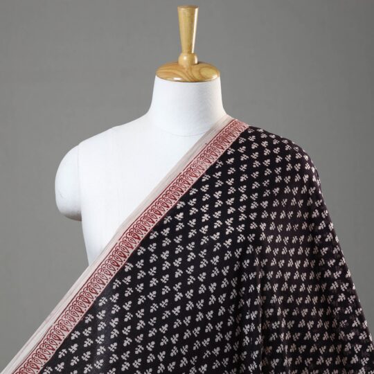 BAGH PRINTS BY MOHAMMED RAFIK KHATRI Black - Bagh Hand Block Printed Mul Cotton Fabric 07