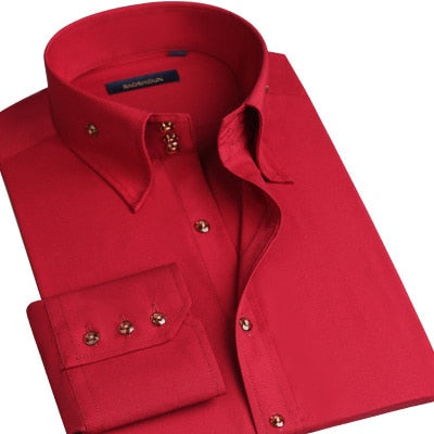 Casual Long Sleeve Slim-Fit Hand Sewing Men's Shirts..