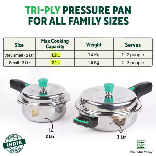 The Indus Valley RapidCuk Tri-ply Stainless Steel 2-in-1 Pressure Cooker+ Frypan, Wide Shape, Premium Quality, 3 Layer Thick Body, Heavy Bottom, 100%  - view 2