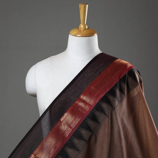 SOUTH KARGHA Brown - Kanchipuram Cotton Fabric with Zari Border 02