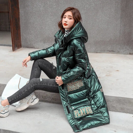 BlackTree Winter Jacket For Women Hooded Shiny Female Cold Coat Letter print