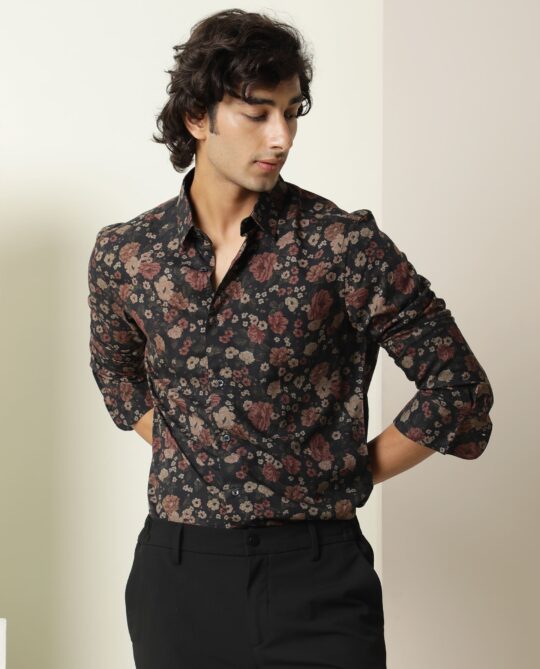 Rare Rabbit Mens Vynil Blue Viscose Fabric Full Sleeves Floral Print Shirt - view 2
