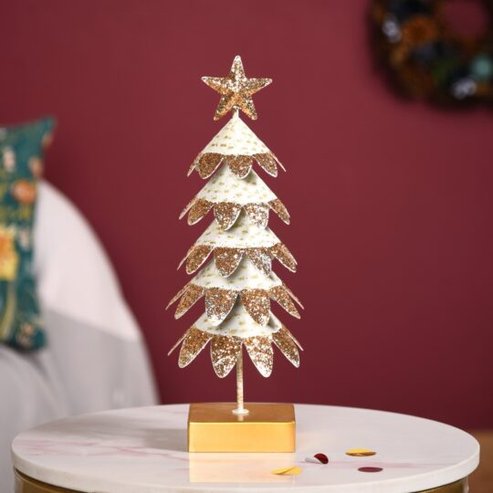 Nestasia White Christmas Tree With Gold Glitter Showpiece
