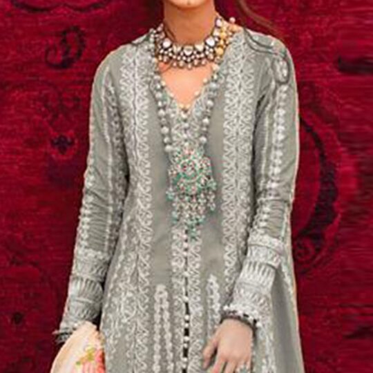 Peachmode Grey Partywear Embroidered Pure Cotton Pakistani Suit - view 2