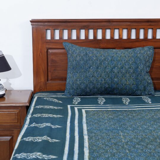 AHA VASTRA HANDLOOM Blue - Akola Block Printing Jhiri Handloom Cotton Double Bed Cover (102 x 87 in) - view 2